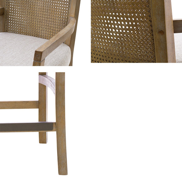 English Elm Cane Diedra Counter Stool with Reclaimed Natural Wood, Caned Back & Upholstered Seat, Bronze Kick Plate B035129477