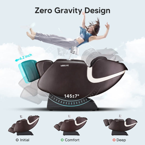 English Elm Bosscare Shiatsu Massage Recliner with Ai Voice Zero Gravity and Full Body Relief Brown W730138157