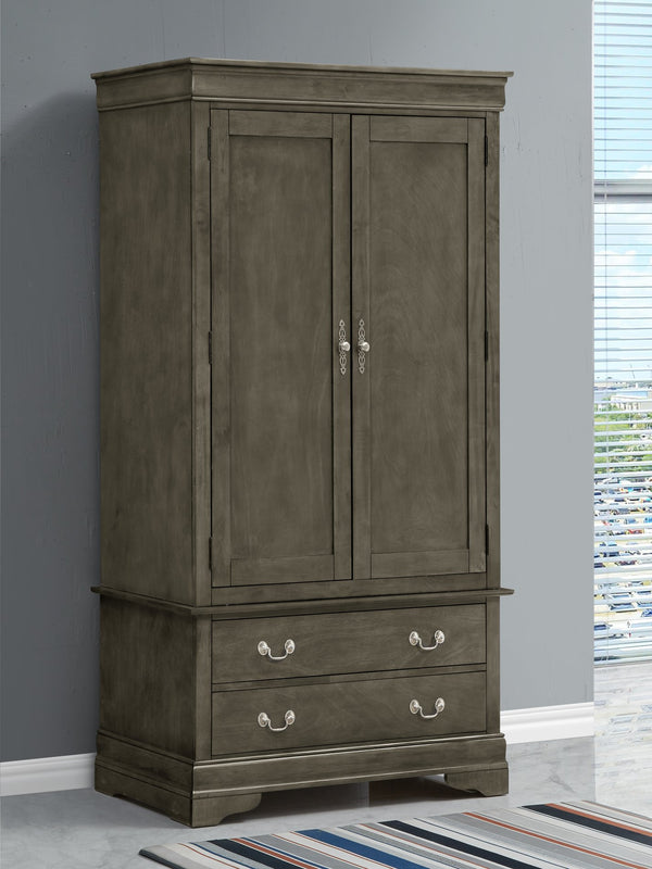 English Elm Louis Phillipe G3105-A Armoire Gray — Traditional Carved Mouldings, 2 Dovetailed Drawers, Tarnish-Resist Hardware B078S00291