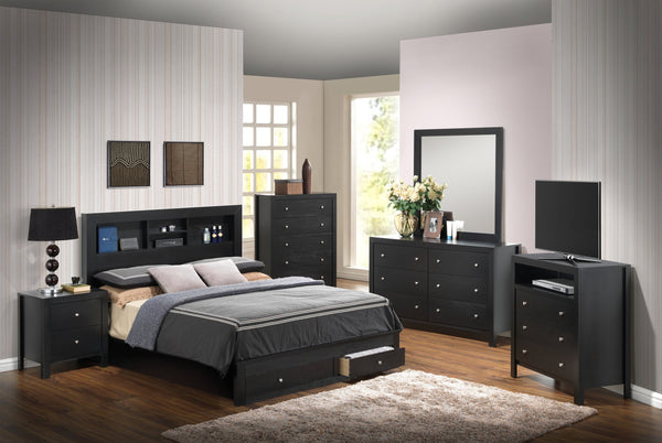 English Elm Versatile Full Storage Bed with Built-In Compartments, Chic Black Finish, Durable Particle Board Design B078S00257