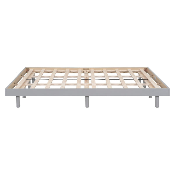 English Elm Modern Floating Queen Platform Bed Low Profile Grey Rubberwood Legs Sleek Minimalist Frame W697123295