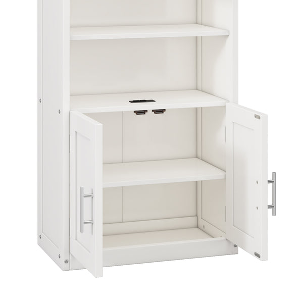 English Elm Full Murphy Bed with Side Cabinet, Desk Combo, USB Charging, Adjustable Shelves, 600lb Capacity, White BS7012008109C