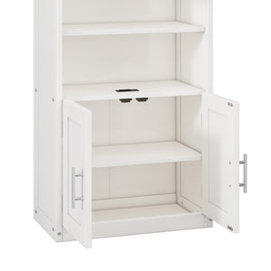 English Elm Full Murphy Bed with Desk & 2 Bookshelves, USB Ports, Adjustable Shelves, 600LB Capacity White BS7013008109C