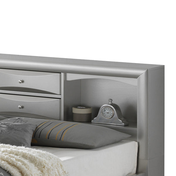 English Elm Contemporary Modern Silver Full Bed with Chic Metallic Finish, Sturdy Particleboard Frame, Sleek Design Champagne 15 L x 20 W x 39 H B078S00178
