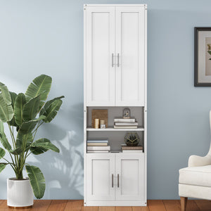 English Elm Full Murphy Bed with Desk & 2 Bookshelves, USB Ports, Adjustable Shelves, 600LB Capacity White BS7013008109C