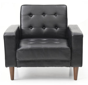 English Elm Sleek Black PU Track Arm Chair — Compact 30"H x 36"W x 34"D Modern Comfort for Cozy Spaces, Easy Assembly & Timeless Style B078S00481