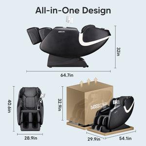 English Elm Bosscare Shiatsu Massage Recliner with Ai Voice Zero Gravity and Full Body Relief Black W730138141