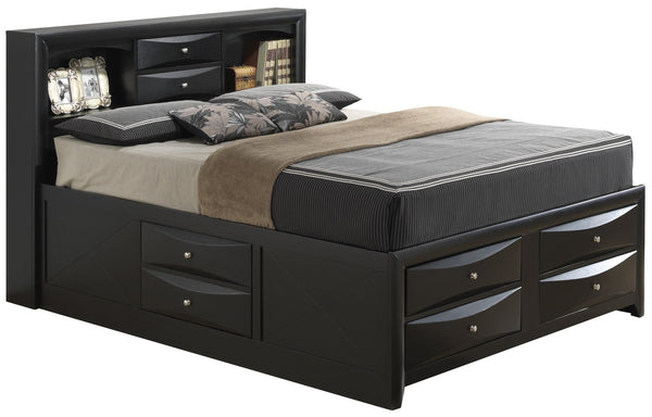 English Elm Sleek Full Bed With Storage Drawers and Modern Durable Finish, Space-Saving Contemporary Design, 87"D Black 15 L x 27 W x 20 H B078S00164