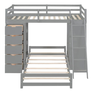 English Elm Twin Over Kids Bunk Bed with Led Lighting Usb Ports Desk and Gray Finish LT001218AAE