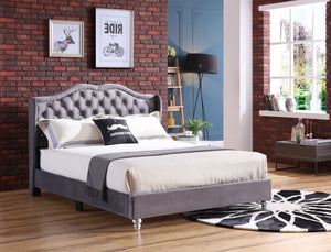English Elm Stylish Velvet King Bed Frame with Plush Upholstery, Durable Construction, Easy Assembly, Transitional Appeal Gray 6.3 L x 36.5 W x 58.5 H B078108098