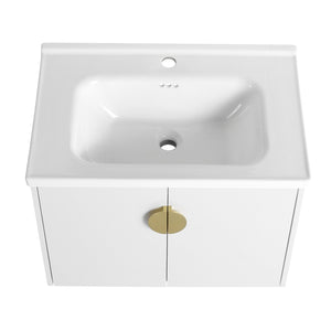 English Elm 28 Inch Wall-Mounted Bathroom Vanity with Ceramic Sink, Soft-Close Doors, Dual Handles, Water-Resistent Finish W999132143
