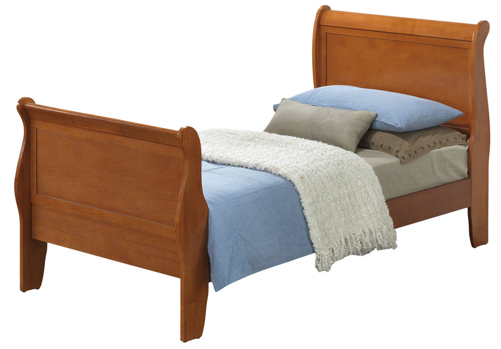 English Elm Louis Phillipe Twin Sleigh Bed In Warm Oak Finish – Classic Elegance For Timeless Bedrooms! B078S00361