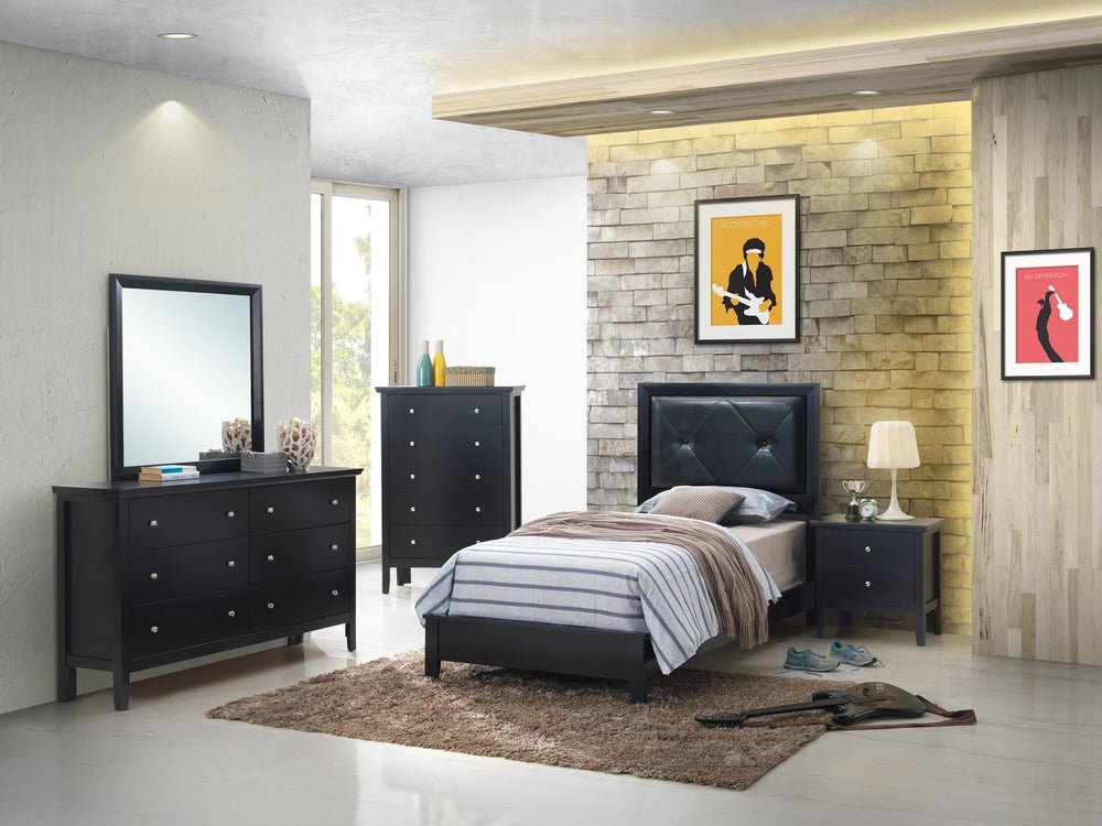 English Elm Chic Transitional Twin Bed Black MDF Frame 52"H x 43"W x 80"D, Durable, Easy Assembly, Modern Appeal B078S00155