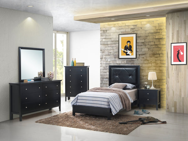 English Elm Chic Transitional Twin Bed Black MDF Frame 52"H x 43"W x 80"D, Durable, Easy Assembly, Modern Appeal B078S00155
