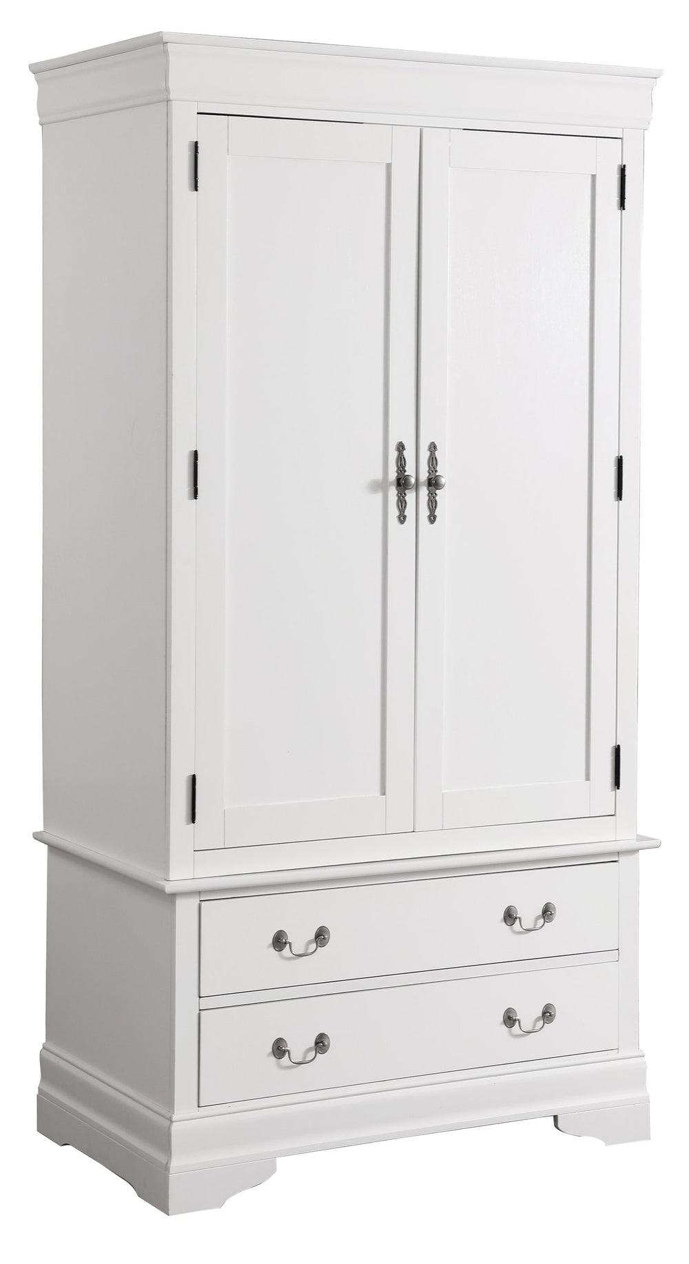 English Elm Louis Louis Phillipe G3190-A Armoire White — Traditional Carved Mouldings, 2 Dovetail Drawers, Tarnish-Resistant Hardware B078S00535