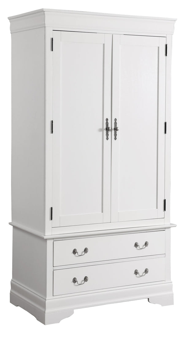 English Elm Louis Louis Phillipe G3190-A Armoire White — Traditional Carved Mouldings, 2 Dovetail Drawers, Tarnish-Resistant Hardware B078S00535