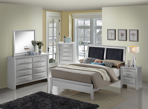 English Elm Contemporary Modern Silver Full Bed with Chic Metallic Finish, Sturdy Particleboard Frame, Sleek Design Champagne 80 L x 6 W x 3 H B078S00173