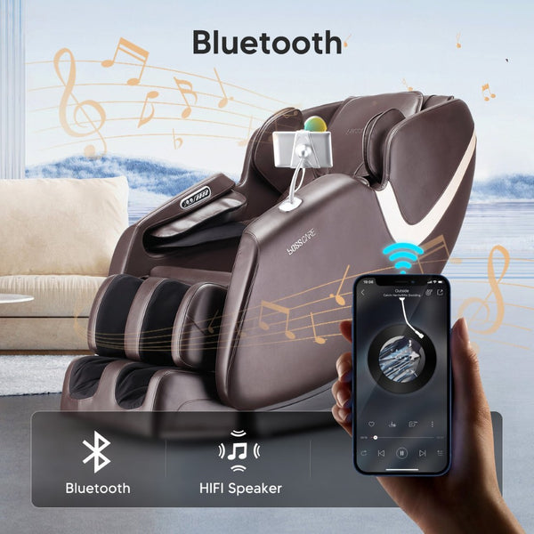 English Elm Bosscare Shiatsu Massage Recliner with Ai Voice Zero Gravity and Full Body Relief Brown W730138157
