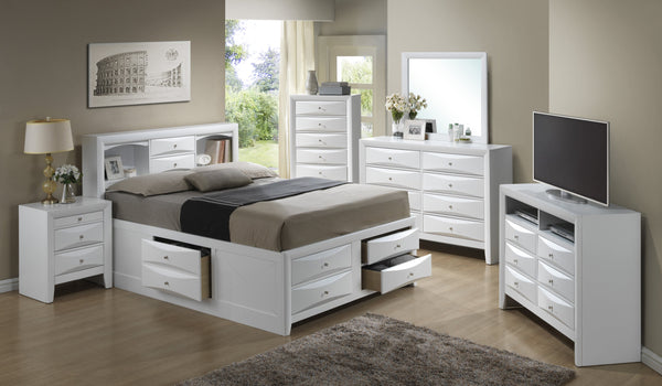 English Elm Contemporary Full Storage Bed with Built-In Drawers and Sturdy Particle Board Frame for Durability and Modern Style White 15 L x 20 W x 27 H B078S00209