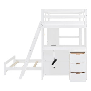 English Elm Twin Over Kids Bunk Bed with Led Lighting Usb Ports Desk and Gray Finish LT001218AAK