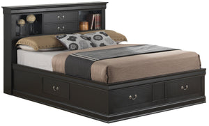 English Elm Traditional Queen Storage Bed with Elegant Finish, Timeless Design, Durable Construction, Built-In Organization Black 18 L x 27 W x 13 H B078S00342