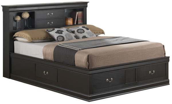 English Elm Traditional Queen Storage Bed with Elegant Finish, Timeless Design, Durable Construction, Built-In Organization Black 18 L x 27 W x 13 H B078S00342