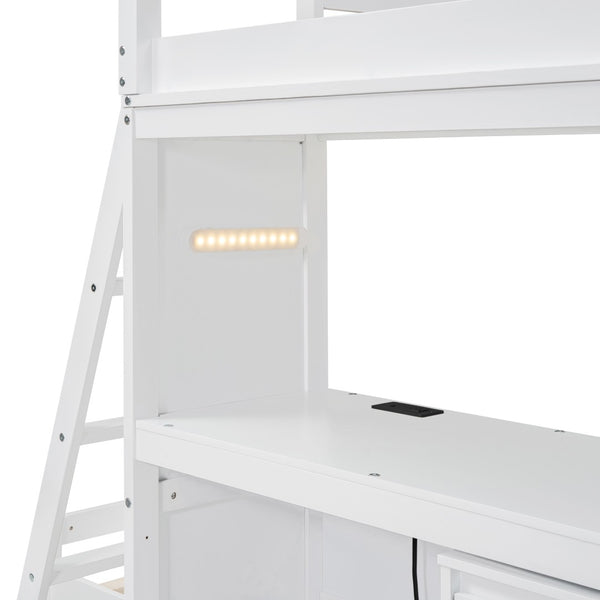 English Elm Twin Over Kids Bunk Bed with Led Lighting Usb Ports Desk and Gray Finish LT001218AAK