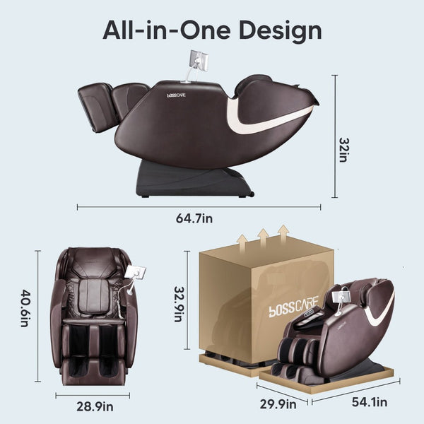 English Elm Bosscare Shiatsu Massage Recliner with Ai Voice Zero Gravity and Full Body Relief Brown W730138157