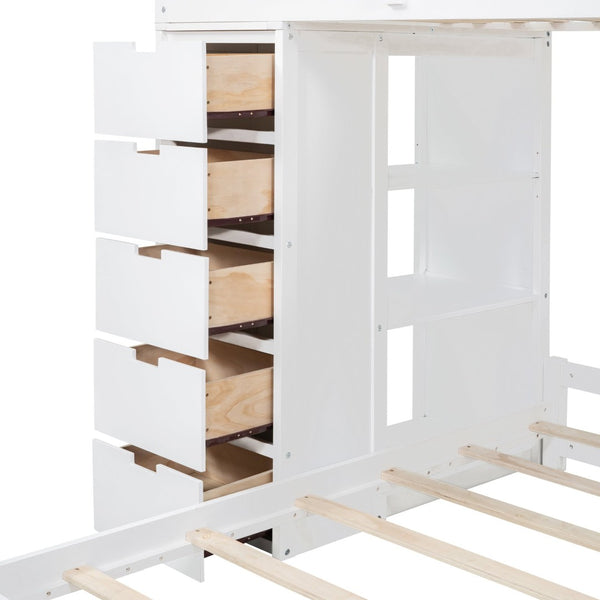 English Elm Twin Over Kids Bunk Bed with Led Lighting Usb Ports Desk and Gray Finish LT001218AAK