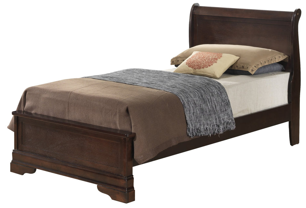 English Elm Louis Phillipe Sleigh-Style Twin Bed In Warm Cappuccino - Elegant Wood Veneer Design For Any Room B078S00333