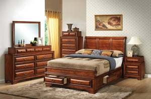 English Elm Elegant King Storage Bed - Warm Oak Finish With Drawers For Clutter-Free Bedroom Organization B078S00488