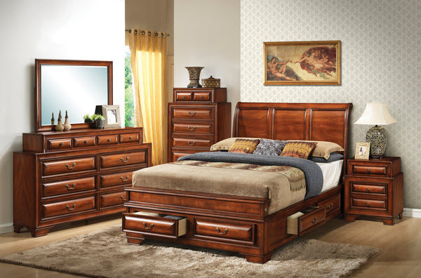 English Elm Elegant King Storage Bed - Warm Oak Finish With Drawers For Clutter-Free Bedroom Organization B078S00488