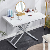 English Elm Modern Minimalist Multifunctional Lift Table With 0.8 Inch Mdf Desktop and Silver Metal Legs, Can Be Used As A Dressing Table, Coffee Table, Dining Table, and Office Table