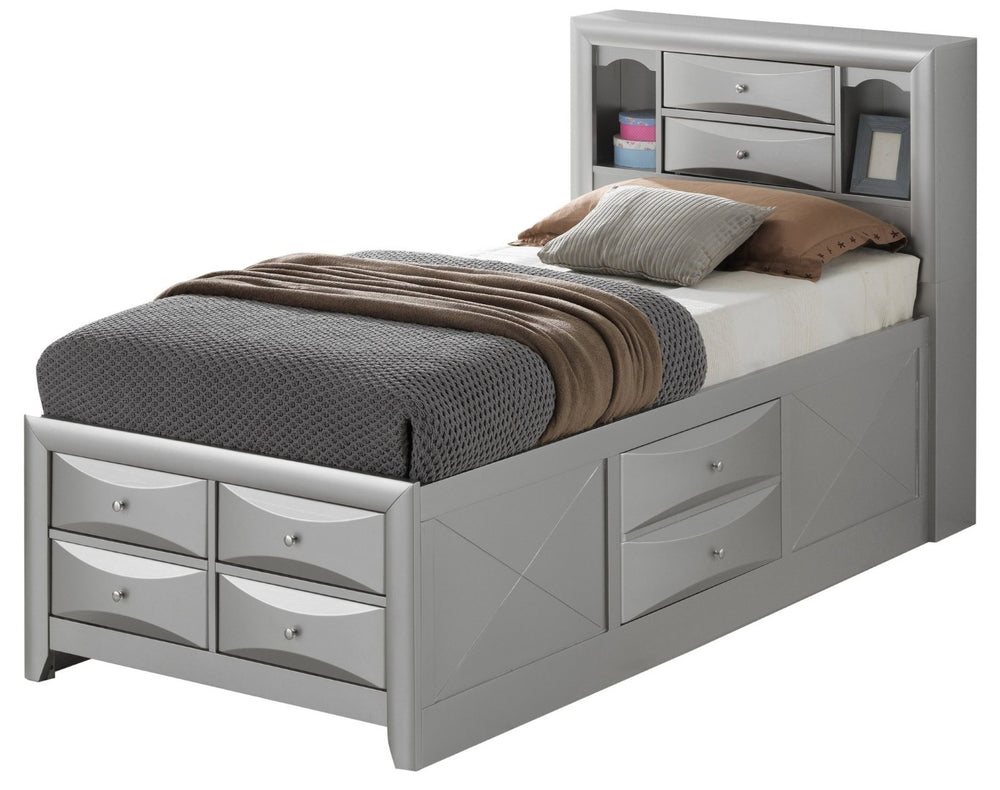 English Elm Stylish Twin Storage Bed In Silver Champagne - Modern Design With Ample Storage For Space-Saving Elegance B078S00180-GIGA