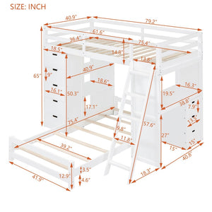 English Elm Twin Over Kids Bunk Bed with Led Lighting Usb Ports Desk and Gray Finish LT001218AAK