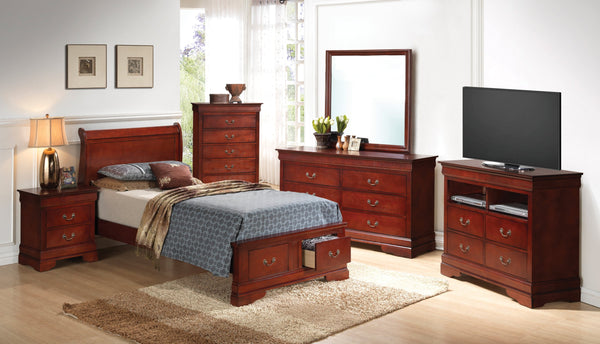 English Elm Elegant Cherry Wood Twin Storage Bed With Integrated Drawers - Timeless Design For Organized Spaces B078S00284