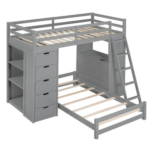 English Elm Twin Over Kids Bunk Bed with Led Lighting Usb Ports Desk and Gray Finish LT001218AAE