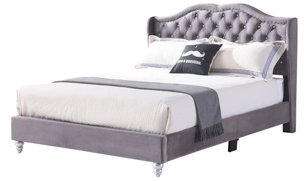 English Elm Stylish Velvet King Bed Frame with Plush Upholstery, Durable Construction, Easy Assembly, Transitional Appeal Gray 6.3 L x 36.5 W x 58.5 H B078108098
