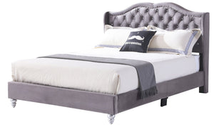 English Elm Transitional Velvet King Bed with Sturdy Frame and Upholstered Headboard, 48"H x 80"W x 83"D Elegance Gray 6.3 L x 36.5 W x 64.5 H B078108099