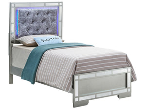 English Elm Madison Twin Bed in Silver Champagne Finish, Glam Chic Headboard 57"H x 41"W x 79"D Durable Design B078S00541