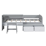 Hearth and Haven Wood Twin Size Platform Bed with 2 Drawers and 1 Chair&Desk Set, Gray+White GX000714AAE