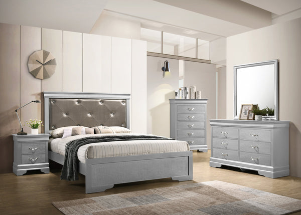 English Elm Elegantly Champagne Transitional Queen Bed with Silver Finish, Sturdy Particle Board Frame, 53"H x 63"W x 85"D, Easy Assembly B078S00442