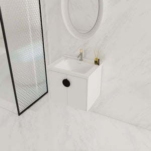 English Elm 24 Inch Wall-Mounted Bathroom Vanity with Ceramic Sink, Soft-Close Two-Door Storage, Modern Scratch-Resistant Finish W999132141