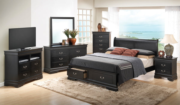 English Elm Sleek Black King Storage Bed with 2-Drawer Underbed, 33"H x 79"W x 89"D, Durable Particleboard, Classic Finish, Easy Assembly B078S00349