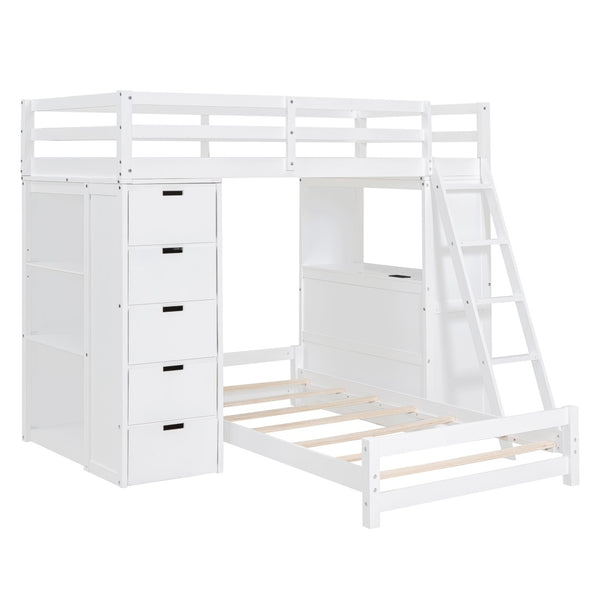 English Elm Twin Over Kids Bunk Bed with Led Lighting Usb Ports Desk and Gray Finish LT001218AAK
