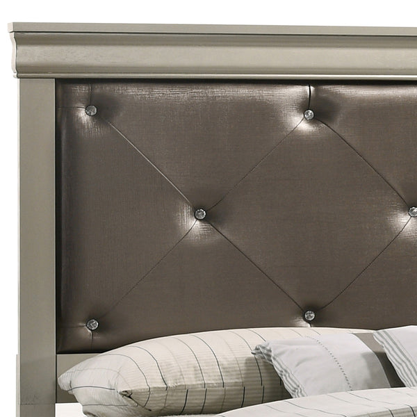 English Elm Elegantly Champagne Transitional Queen Bed with Silver Finish, Sturdy Particle Board Frame, 53"H x 63"W x 85"D, Easy Assembly B078S00442