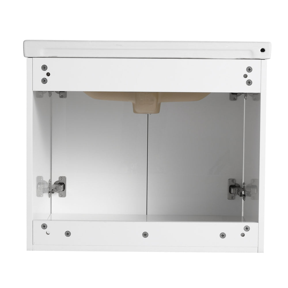 English Elm 24 Inch Wall-Mounted Bathroom Vanity with Ceramic Sink, Soft-Close Two-Door Storage, Modern Scratch-Resistant Finish W999132141