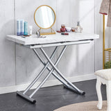 English Elm Modern Minimalist Multifunctional Lift Table With 0.8 Inch Mdf Desktop and Silver Metal Legs, Can Be Used As A Dressing Table, Coffee Table, Dining Table, and Office Table