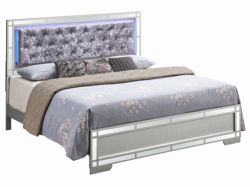 English Elm Glamorous Champagne Queen Bed with Silver Finish, 57"H x 66"W x 85"D, Durable Particleboard Frame B078S00540