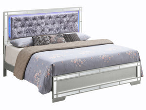 English Elm Glamorous Champagne Queen Bed with Silver Finish, 57"H x 66"W x 85"D, Durable Particleboard Frame B078S00540